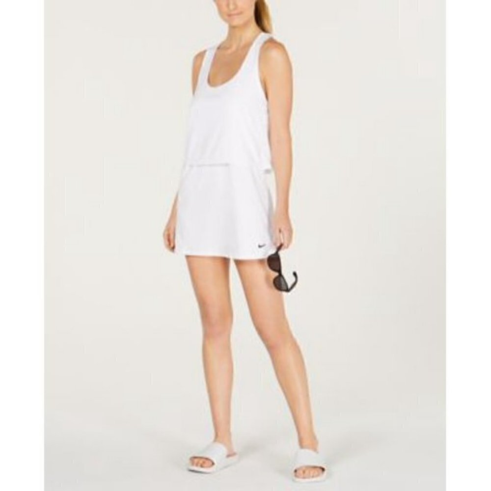 Nike Swim Reversible Cover-up white racerback dress tank layered mesh new Large
